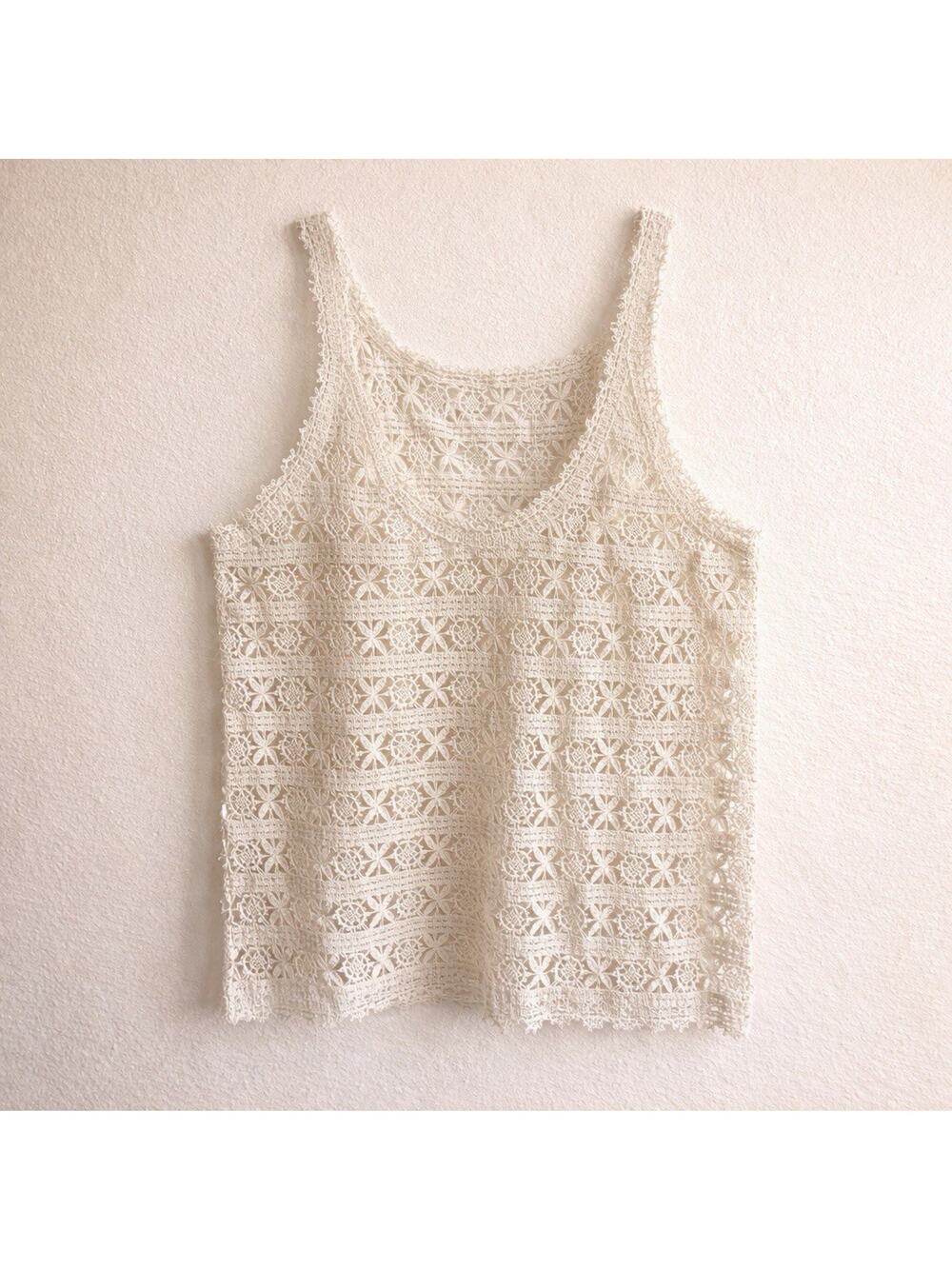 Crochet Boho Cottagecore Knit Tank Top Sheer Lace Festival Small No Tags
